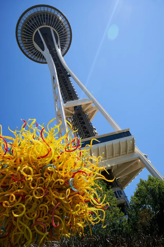 Some curly glass and the Seattle Space Needle